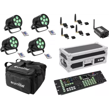 Set di illuminazione portatile a batteria EUROLITE AKKU Mobile 20000668, kit fari LED ricaricabili