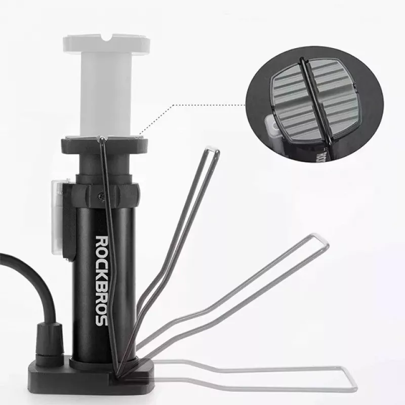 Rockbros 42610002001 pompa da terra per bicicletta con manometro nero