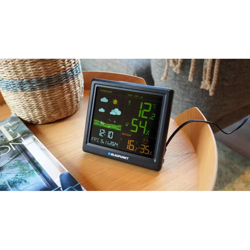 Stazione meteo BLAUPUNKT WS25BK — Monitor per temperatura e umidità interna/esterna, nero, 1 sensore, display LCD