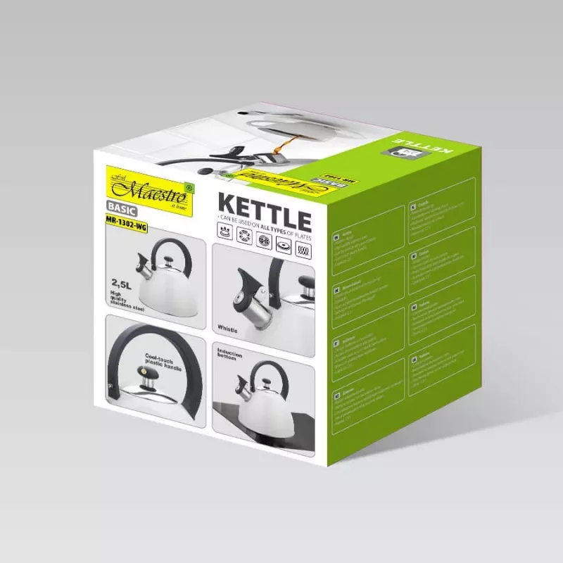 Maestro MR-1302-WG bollitore con fischietto per fornello, 2,5 l, bianco