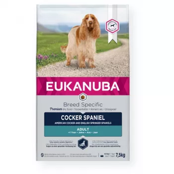 Crocchette per cani EUKANUBA Breed Specific Cocker Spaniel 7,5 kg — pollo, cani adulti, pelle e pelo, supporto cardiaco