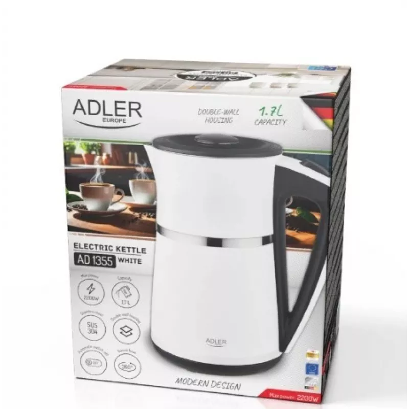 Bollitore Adler 1,7 l 1355 W bianco a doppia parete