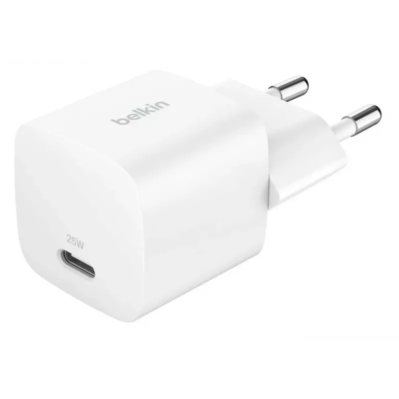 Caricabatterie Belkin BoostCharge 25W USB-C PD (AC per interni) bianco — per console portatili, smartphone, tablet