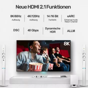 Cavo HDMI Unitek C138W 2 m — HDMI 2.1, 48 Gbit/s, 4K/120Hz, HDR10 e Dolby Vision, ARC, connettori dorati