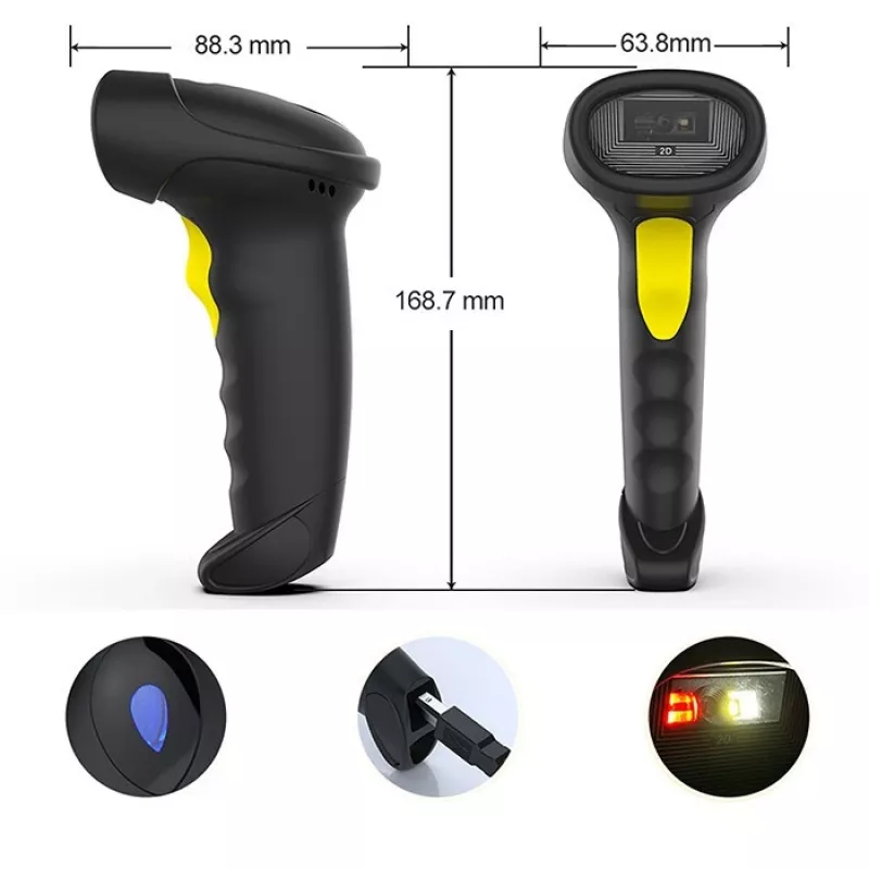 Lettore di codici a barre QOLTEC 50880 1D/2D USB — scanner palmare con interfaccia USB