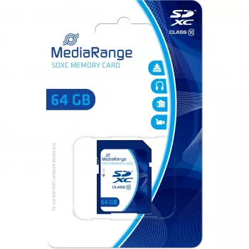 MediaRange - Scheda di memoria flash - 64GB - Class 10 - SDXC - Blu (MR965)
