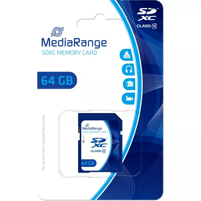 MediaRange - Scheda di memoria flash - 64GB - Class 10 - SDXC - Blu (MR965)