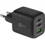 Caricabatterie rapido USB-C Nano, PD, GaN, 65 Watt, cavo intrecciato USB-C (nero, 1x USB-A, 2x USB-C PD, Quick Charge 3.0, cavo 1 metro)