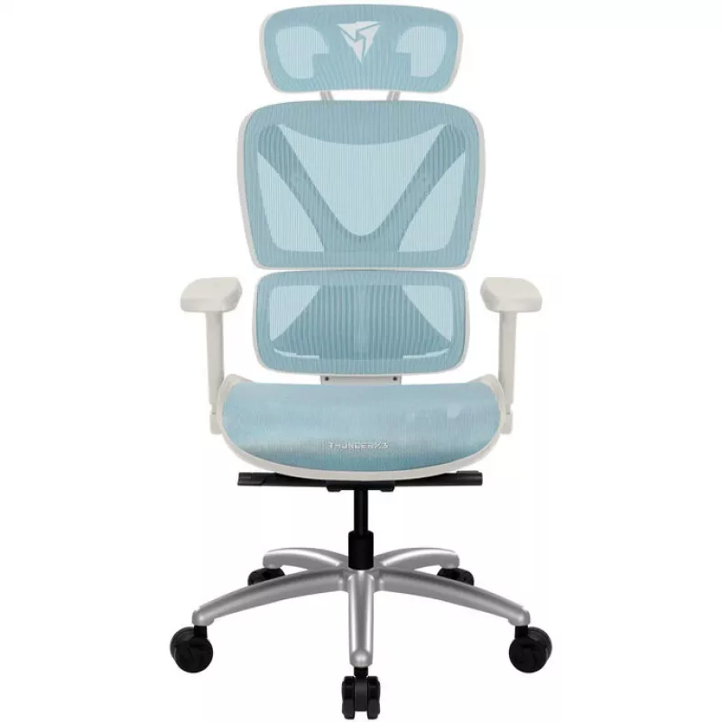Sedia da ufficio ergonomica thunder x3 TEGC-3073102.B1 — imbottitura bianco-blu, braccioli regolabili, schienale alto