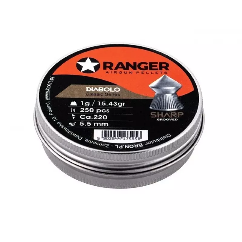 Diabolo RANGER PRORO 5,5 mm, forma Diabolo, argento, 250 pezzi, dispenser in alluminio