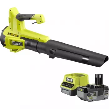 Soffiatore per foglie a batteria ONE+ RY18BLB-140, 18 Volt, soffiatore per foglie verde/nero, batteria ricaricabile agli ioni di litio 4,0 Ah