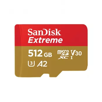 Scheda di memoria MicroSDHC SANDISK Extreme 512 GB UHS-I A1 V30 U3 Classe 10, lettura 190 MB/s, scrittura 130 MB/s, adattatore SD incluso