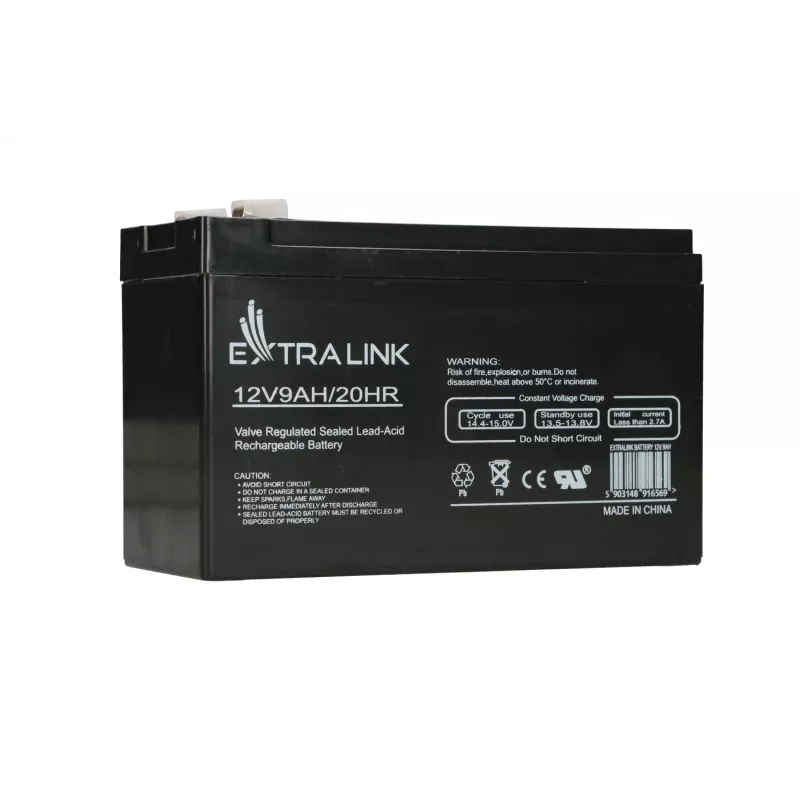 Batteria al piombo-acido sigillata (VRLA) 12V 9Ah Extralink – AGM, 1 pezzo, nero
