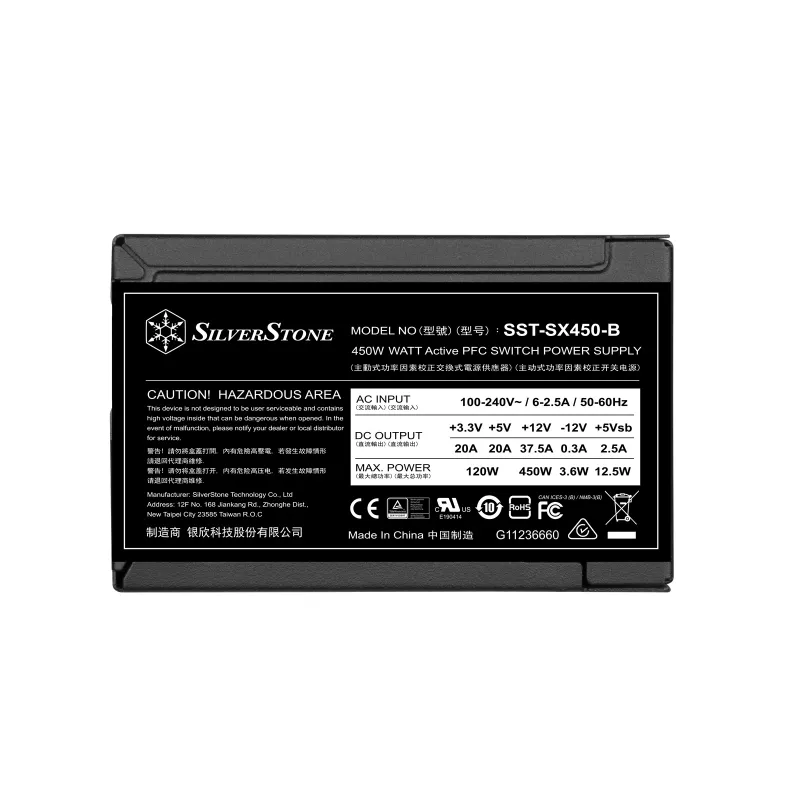 SilverStone SST-SX450-B - alimentatore (interno) - ATX12V 2.4/ SFX12V - 80 PLUS Bronze - AC 90-265 V - 450 Watt - PFC attivo - nero