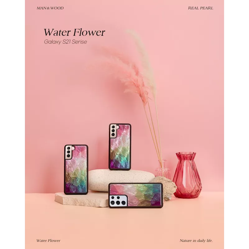 Custodia per smartphone iKins per Samsung Galaxy S21+ — design fiori d'acqua, nero
