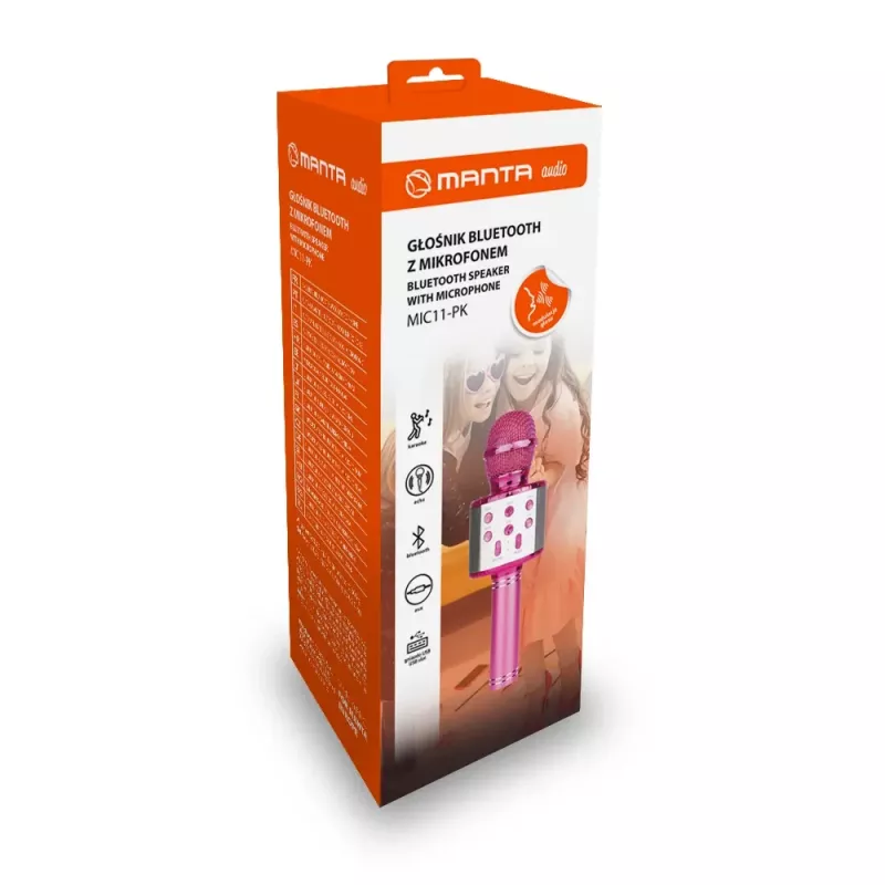 Microfono MANTA MIC11-PK rosa — con filo jack 3,5 mm, ricevitore leggero