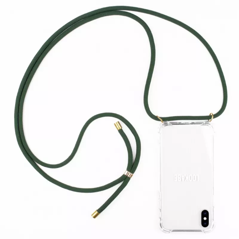 Custodia con collana per telefono Lookabe per iPhone X / Xs — oro con laccio verde