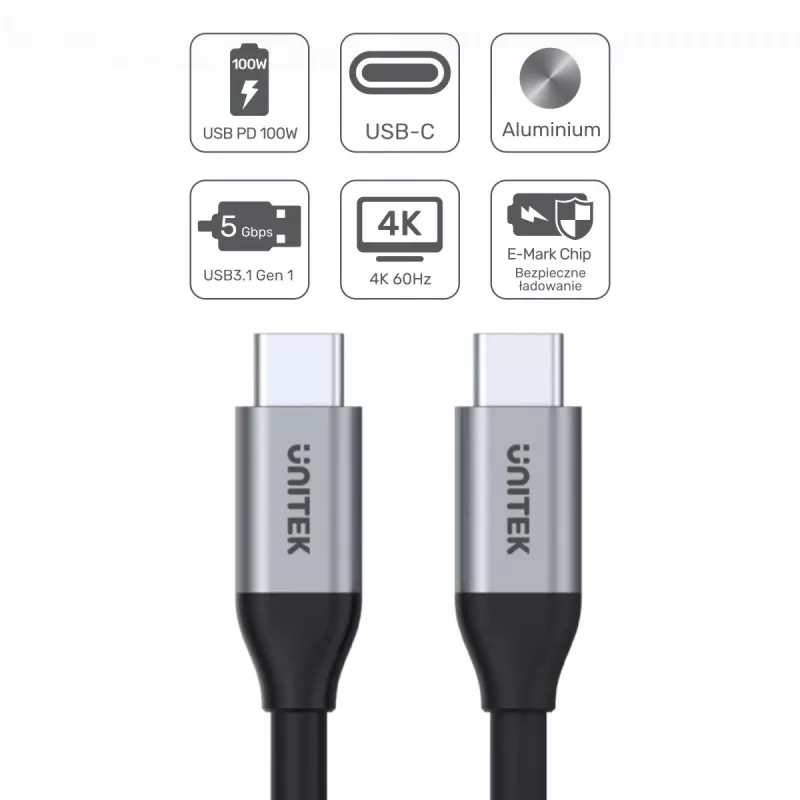 UNITEK C14091ABK cavo USB USB 3.2 Gen 2 2m USB-C nero