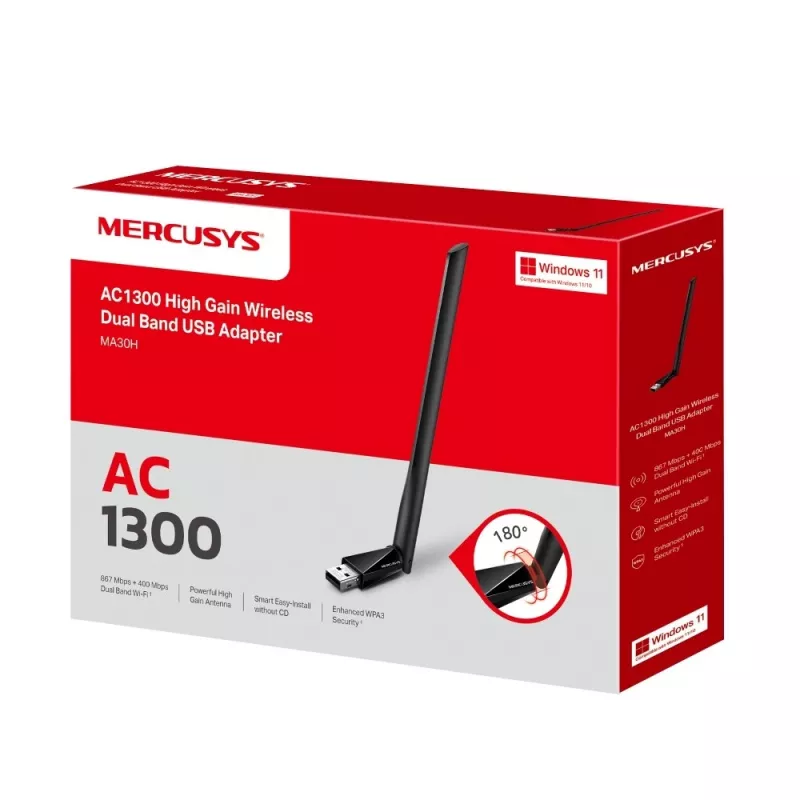 Mercusys MA30H adattatore Wi-Fi USB AC1300 High Gain dual-band, nero