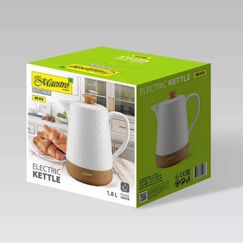 Bollitore elettrico Maestro MR-076 1,8 l 1800 W corpo in ceramica, bianco/legno