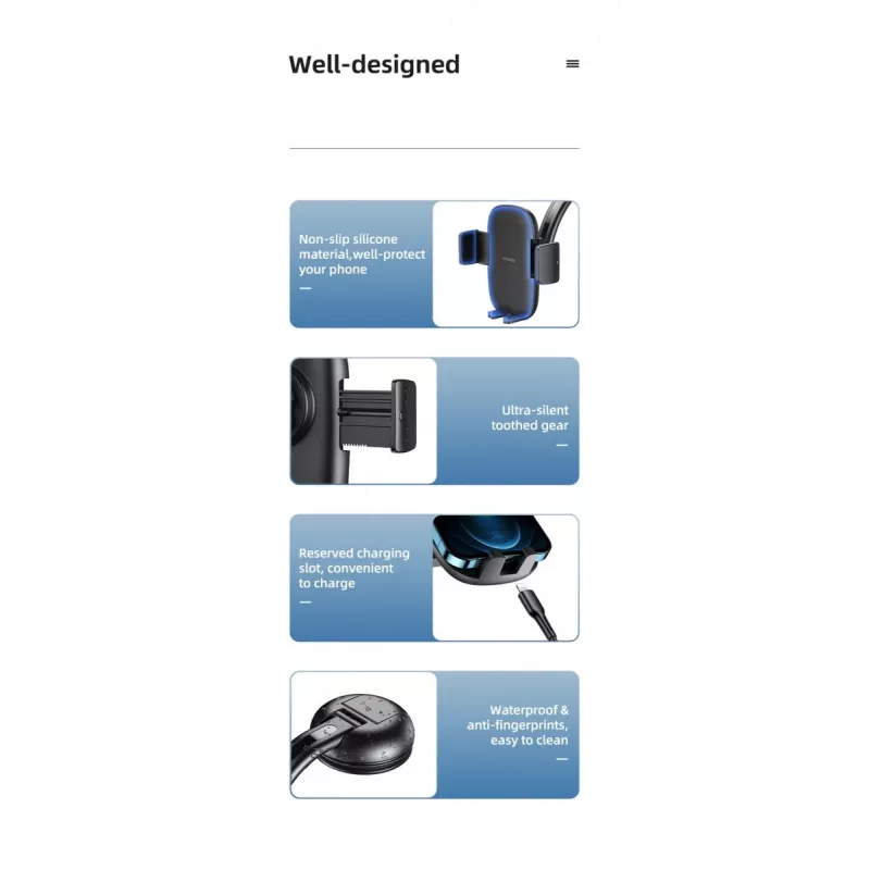 Supporto auto usams ZJ063 per cruscotto o parabrezza, angolo regolabile