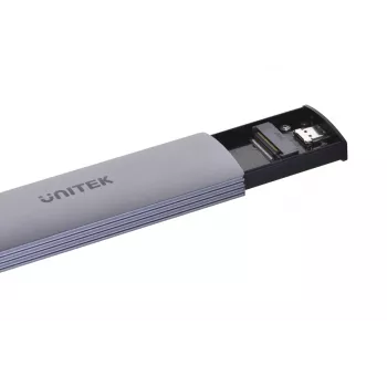 Case per SSD M.2 Unitek uDrive grigio — M.2 (2230/2242/2260/2280), NVMe/SATA III, USB-C 10 Gbit/s, alluminio