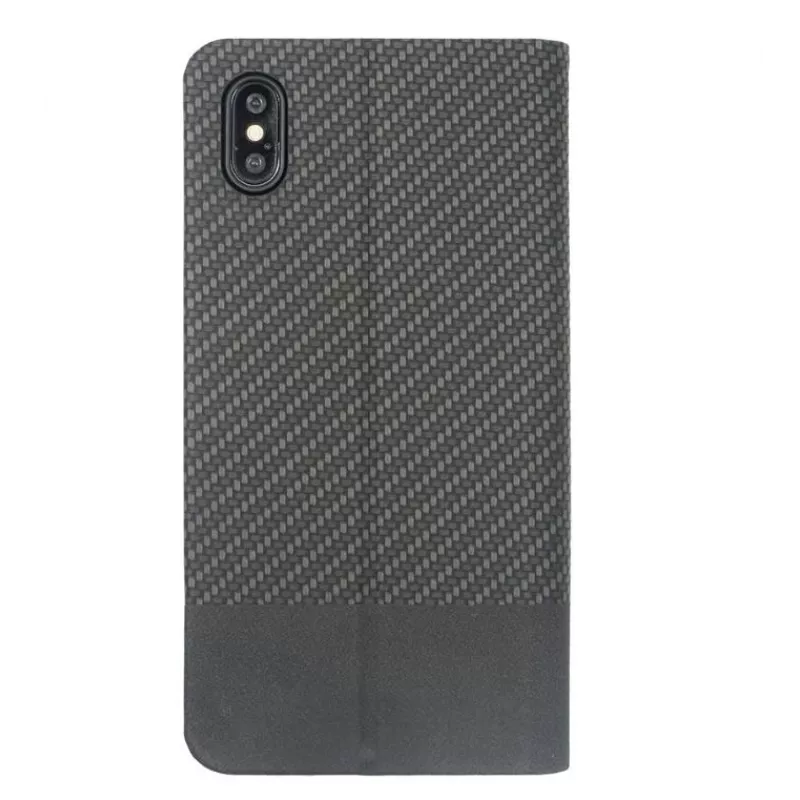 Custodia a libro per telefono Tellur per iPhone XS Max – finitura carbonio nera, stile portafoglio folio