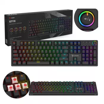 Tastiera meccanica da gaming SAVIO STYX Outemu Red — full-size 104 tasti USB con filo, RGB, ANSI US International, 1,5 m, nero