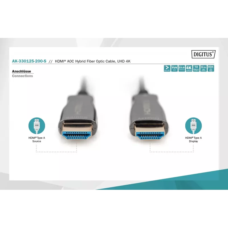 Cavo in fibra ottica ibrida HDMI AOC Digitus AK-330125-200-S