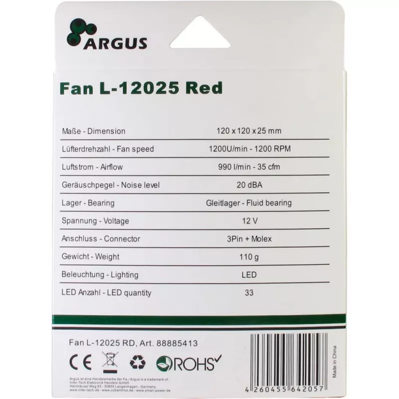 Ventola per case INTER-TECH Argus L-12025 120mm - nero