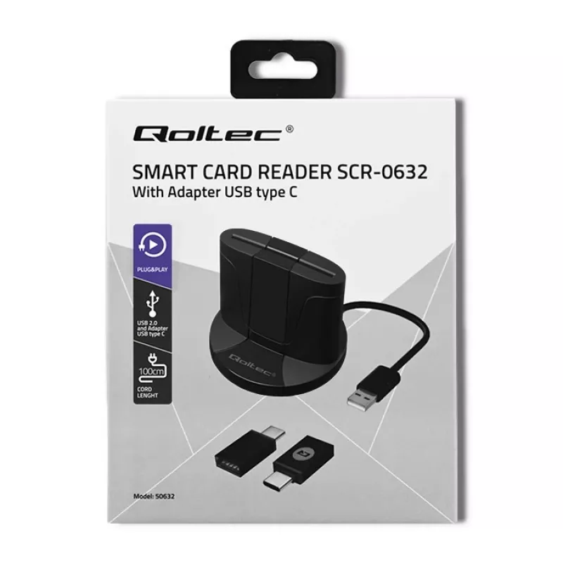 Lettore di smart card Qoltec 50632 USB 2.0 nero cavo 1m