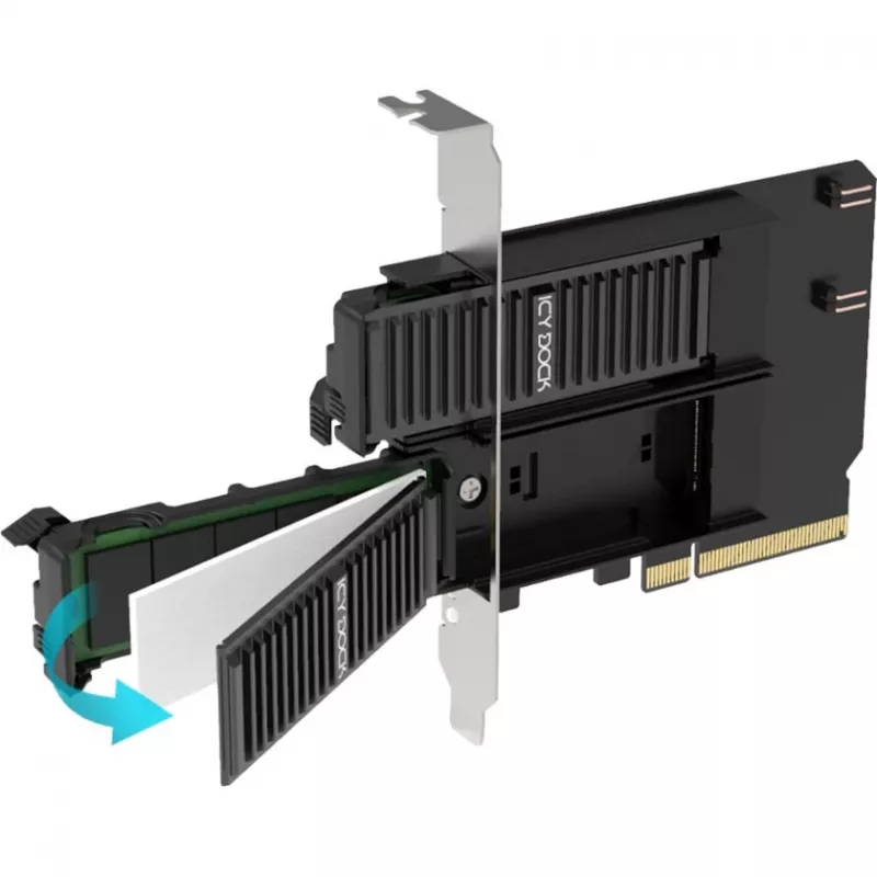 Scheda adattatore PCIe icybox MB312M4P-B — 2× M.2 NVMe su PCIe 4.0 x8 (biforcazione)