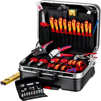 Set di utensili da meccanico Knipex 00 21 06 — 68 utensili, incluse pinza a becco e pinza per pompa d'acqua, utensili rosso/giallo, valigetta nera (515×438×265 mm)
