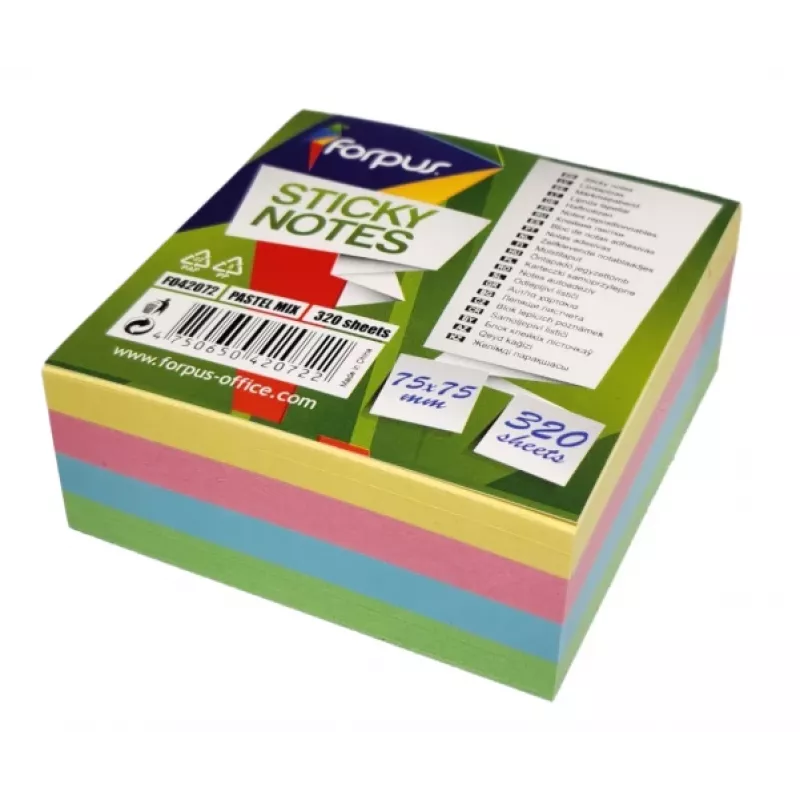Note adesive Forpus, 75x75mm, miscela di 4 colori pastello, cubo (1x320)