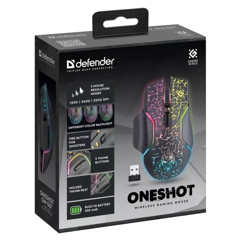 Mouse Defender Oneshot GM-067 gaming per destrimani RF wireless + USB Type
