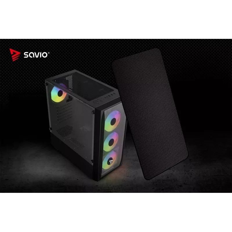 Case PC SAVIO Noctis Flow RGB — Cube, ATX/Mini-ITX, 3x ventole frontali da 120 mm, pannello laterale in vetro temperato, GPU max 35 cm