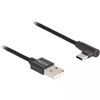 Cavo USB 2.0, connettore USB-A maschio > connettore USB-C maschio (nero, 1 metro, rivestito, angolare 90°)