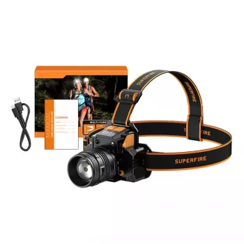 Torcia frontale Superfire HL58 350 lm USB, 3 modalità, ricaricabile