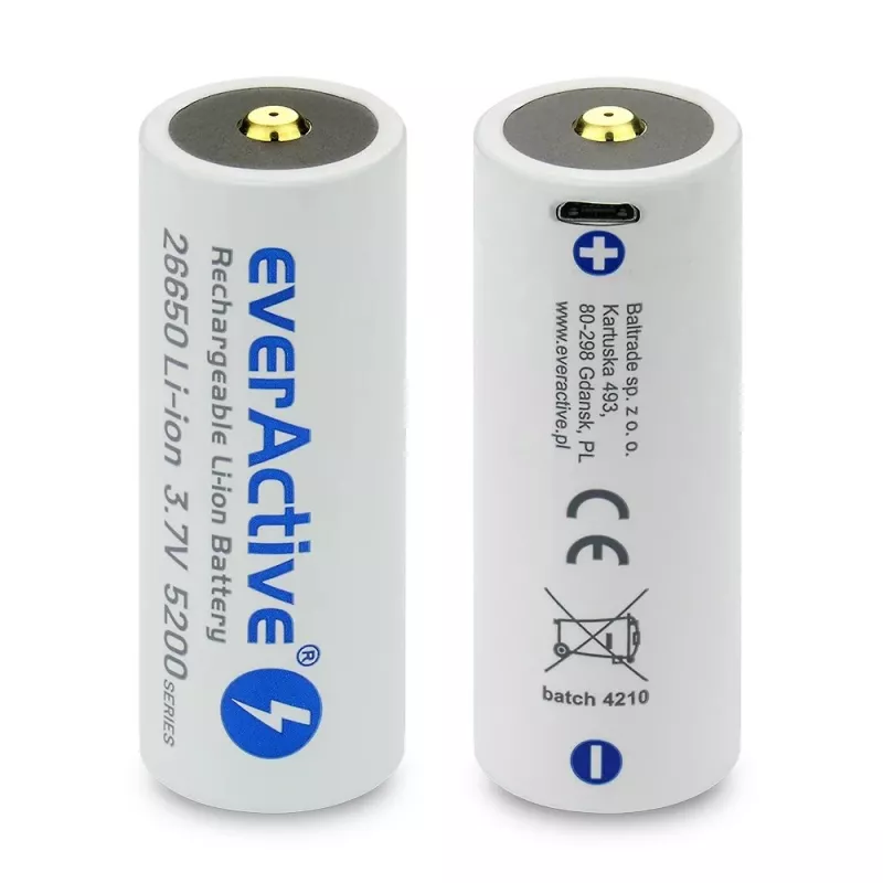 Batteria ricaricabile everActive EV26650-52M 3,7V 5200mAh con funzione di ricarica micro-USB