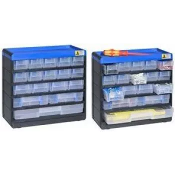 Cassettiera per minuteria allit 464610, contenitore per lo stoccaggio in plastica 300x285x135 mm, nero/blu