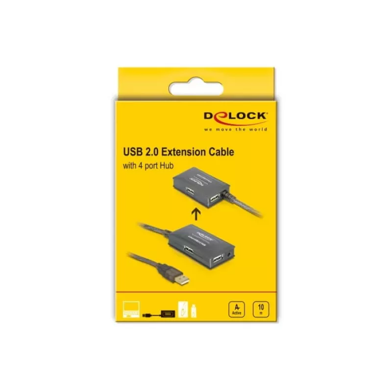 Cavo di prolunga USB2.0 DeLock 10m attivo con hub 4 porte - hub - 4 x USB2.0 (82748)