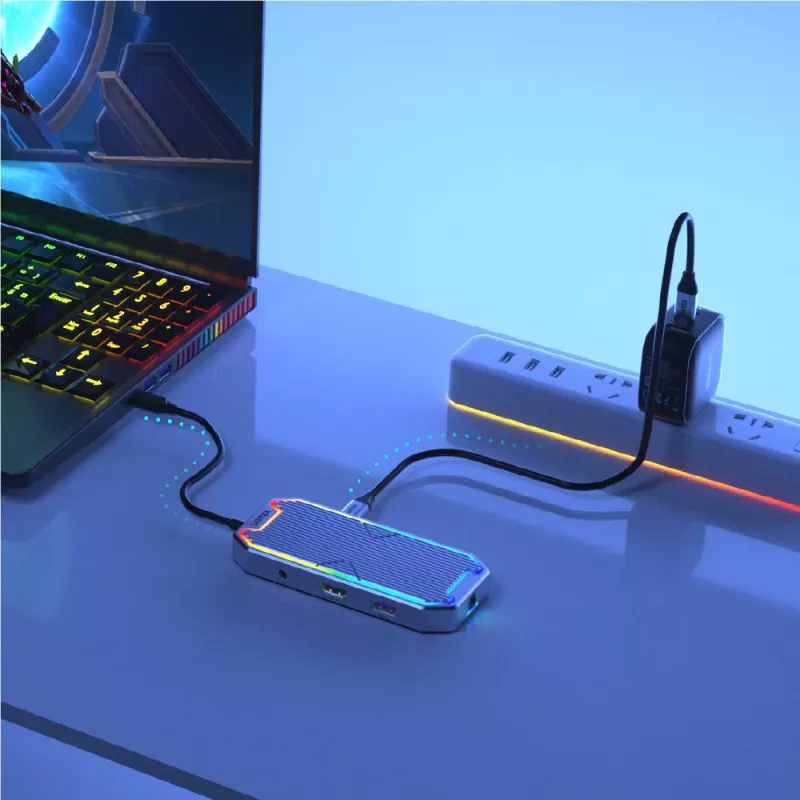 Unitek uHUB S7+ D1029A hub USB-C, USB 3.2 Gen 2 10 Gbps, HDMI 2.0, Gigabit RJ45, audio da 3,5 mm, 100 W, grigio