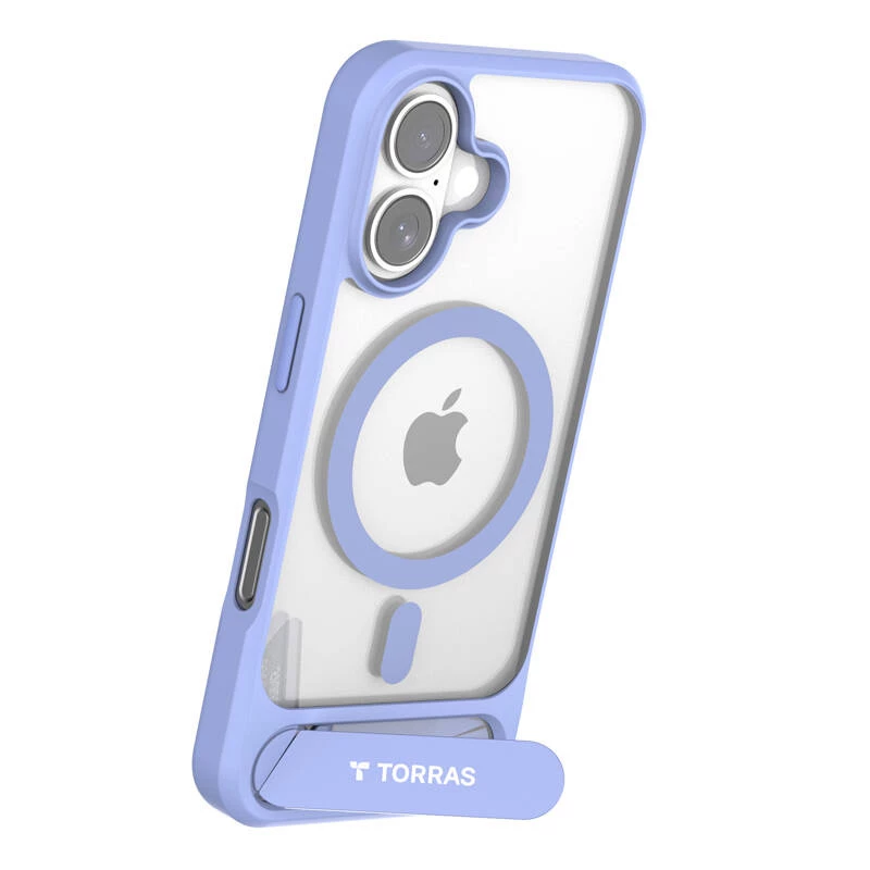 Custodia Torras Pstand Series per iPhone 16 — blu, slim fit con supporto integrato