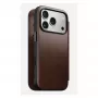 Custodia per smartphone Nomad Modern Leather Folio per iPhone 17 Pro, pelle/alluminio, 16 cm (6,3 pollici) marrone, 4 scomparti per carte