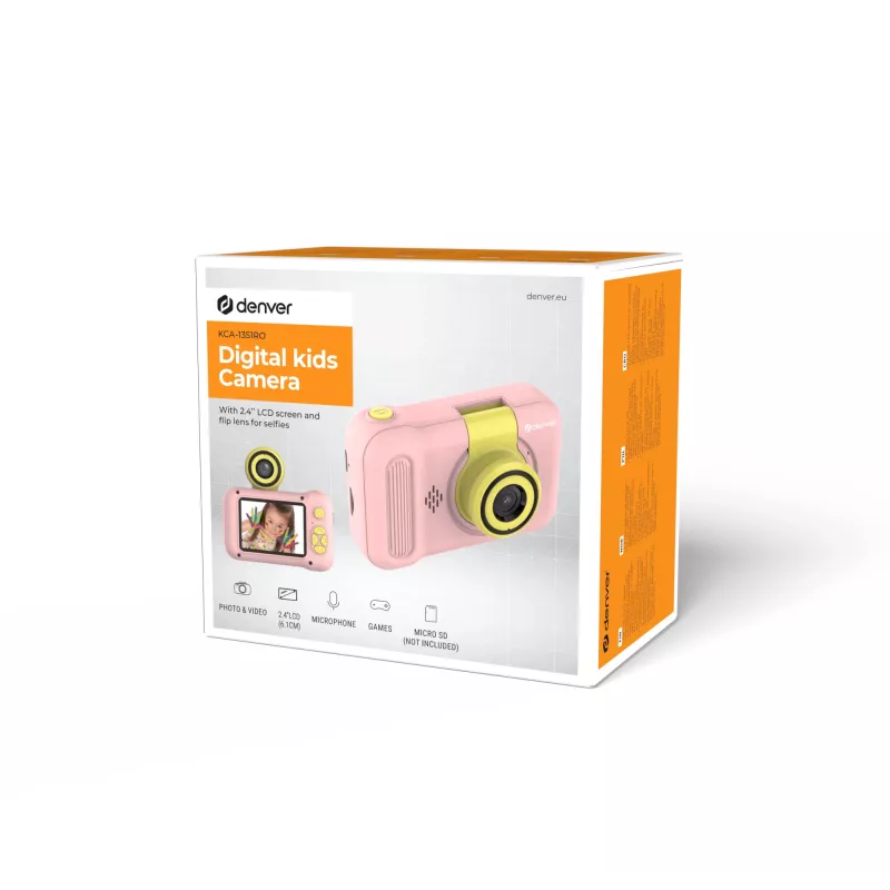 Fotocamera digitale per bambini Denver KCA-1351RO 12MP rosa giallo