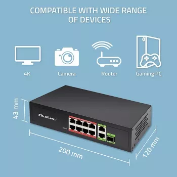 Switch Ethernet QOLTEC 52297 PoE RJ45 con uplink PoE e porta SFP