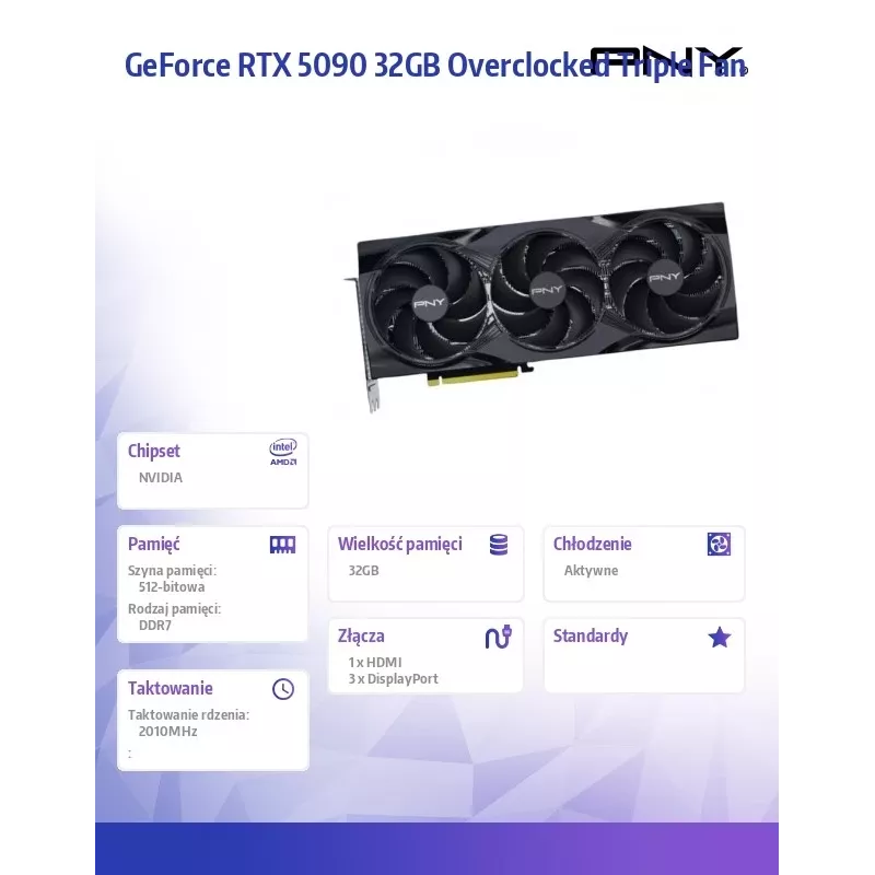 PNY GeForce RTX 5090 OC 3F 32GB GDDR7 scheda grafica