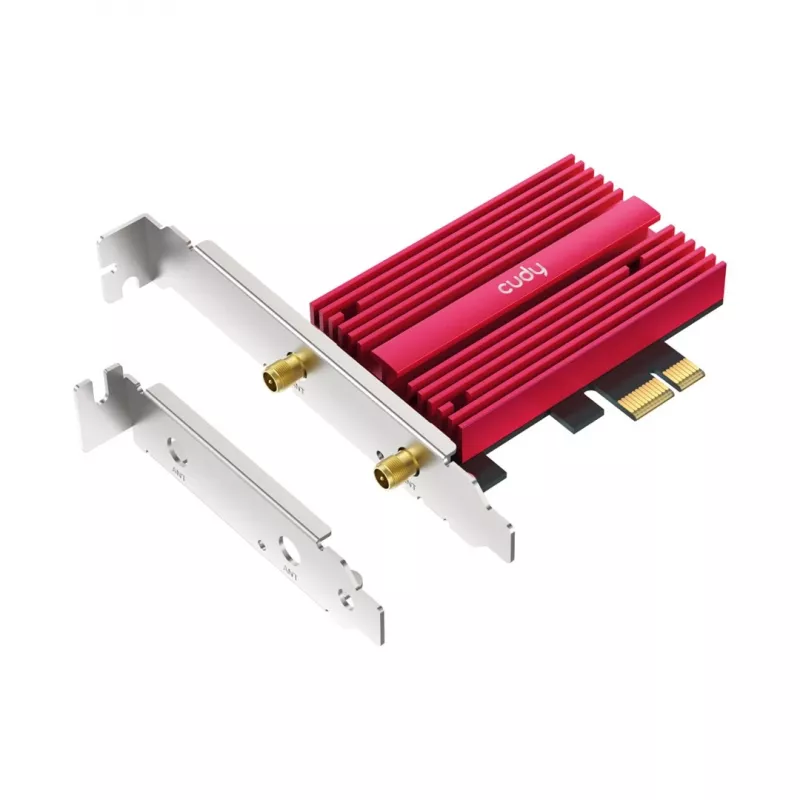 Scheda di rete WLAN Bluetooth interna Cudy WE9300S PCIe, Wi-Fi 7 (802.11be) tri-band 2.4/5/6 GHz, 5765 Mbit/s, Bluetooth 5.4, antenna esterna 2x2