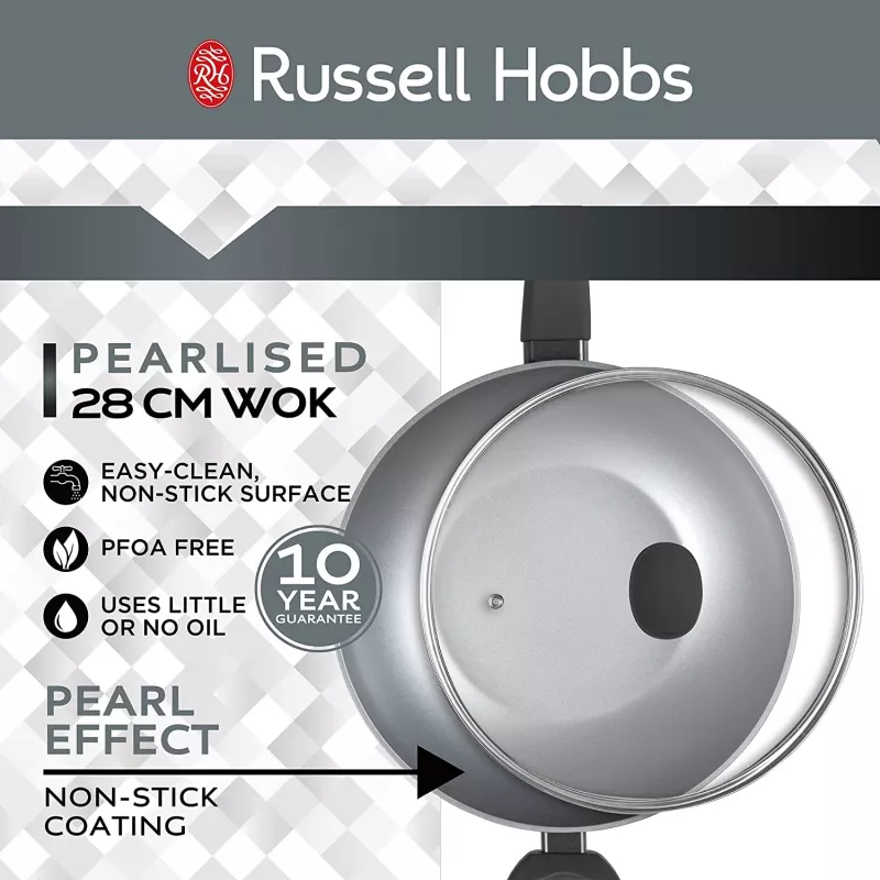 Wok Russell Hobbs RH01709EU 28 cm perlescente, padella antiaderente
