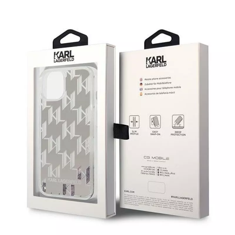 Karl Lagerfeld KLHCP14MLMNMS iPhone 14 Plus 6.7 custodia rigida argento / argento Liquid Glitter Monogram